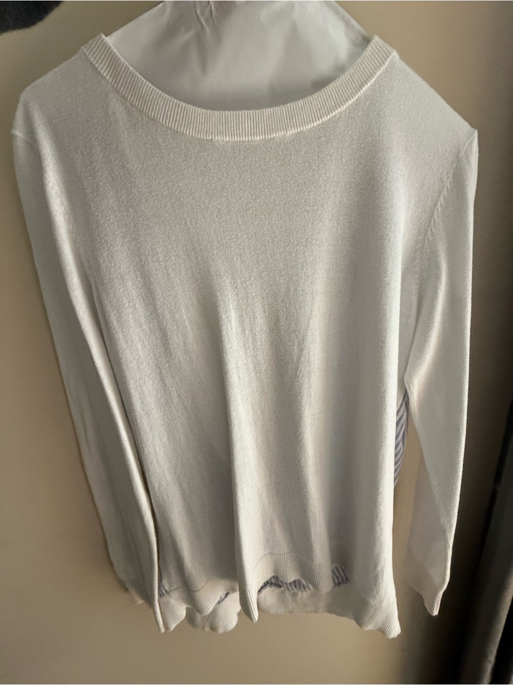 LOFT White Sweater with Blue Stripe on the back